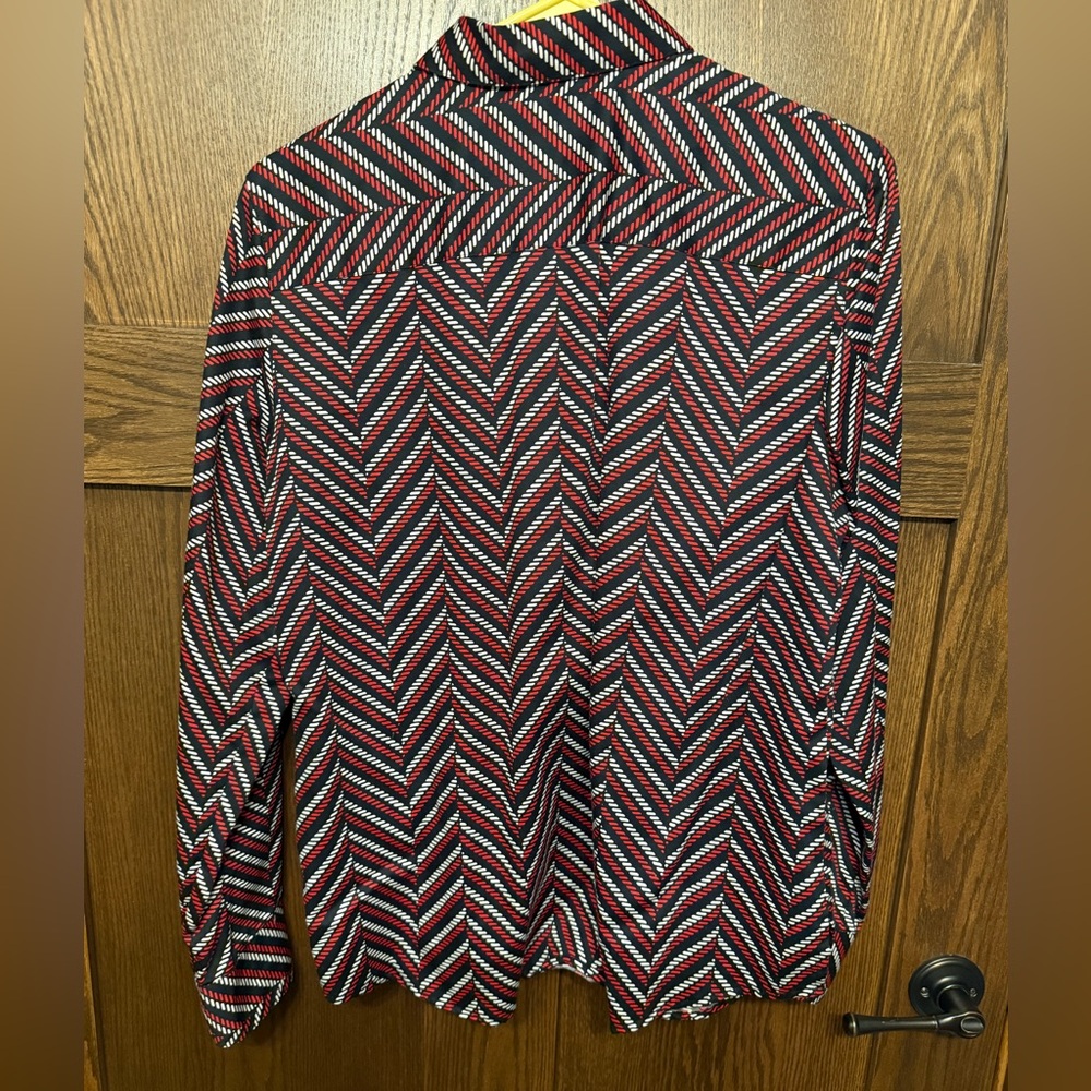 Foxcroft Red and Black Chevron Button Down Shirt